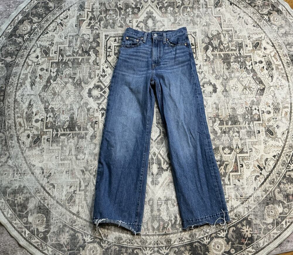 LEVI'S RIBCAGE WIDE LEG JEAN WOMEN'S BLUE DENIM PREMIUM 'BIG E' JEANS W25 X L28